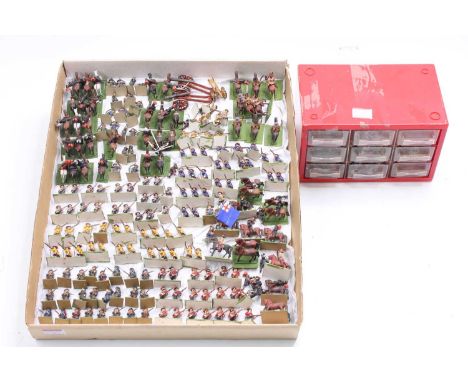 One tray and a small divided plastic chest containing a collection of Hinchcliffe English Civil War 25mm scale war gaming fig