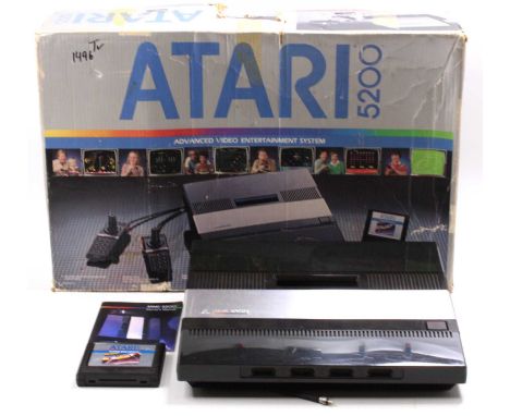 An Atari 5200 Advanced Video Entertainment Console/System, housed in the original card box, comprising of power leads, consol