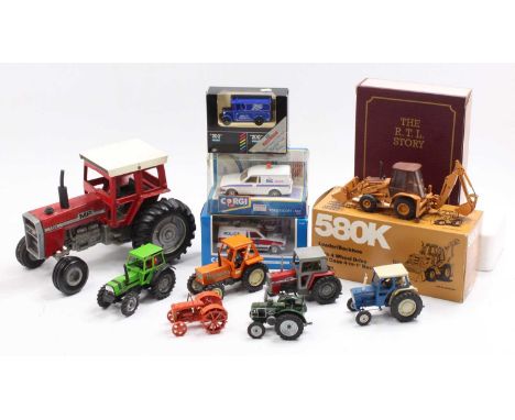 One box containing a collection of mixed loose and boxed agricultural farming and commercial vehicles to include a Conrad No.