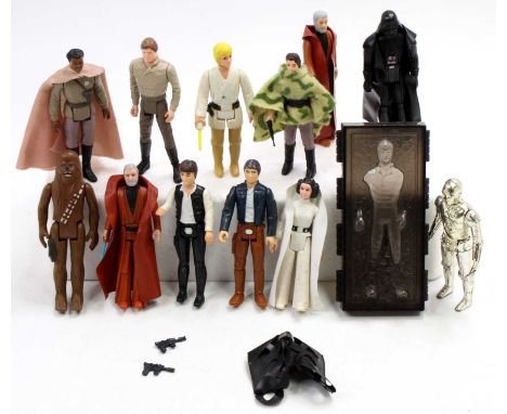 Palitoy/Kenner Star Wars figure group of 12 with examples including Han Solo in Carbonite, Darth Vader, C-3PO with removable 