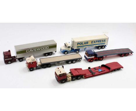 One tray containing a collection of five various 1/48 and 1/50 scale road haulage kit built models to include a Polar Express