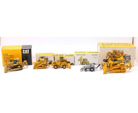 NZG and Conrad 1/50th scale Earth Moving and Construction Diecast group, 5 examples include NZG No.2851 CAT 42B Backhoe Loade