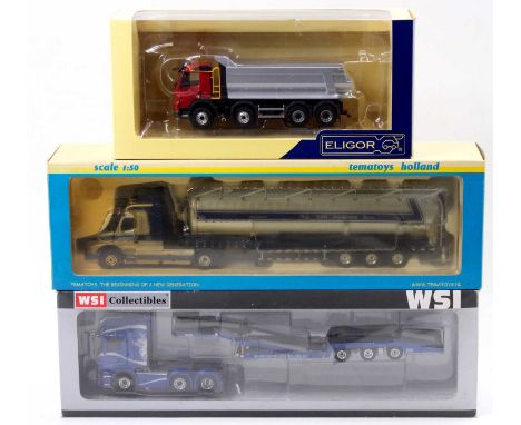 WSI, Eligor and Tema Toys 1/50th scale road transport and haulage diecast group, 3 examples to include a WSI Scania R Topline