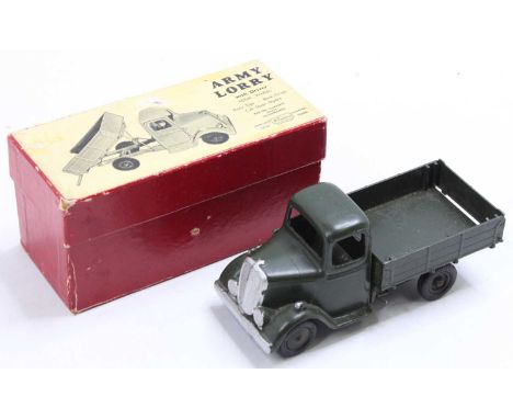 A Britains No. 1334 Army lorry comprising of military drab green body with matching hubs, housed in the original red ground a