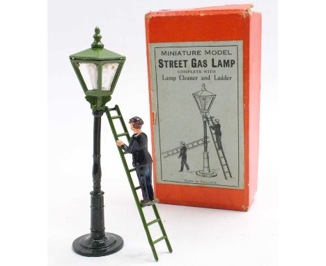 John Hill Co No.738 1930s miniature model of a street gas lamp, complete with lamp cleaner and ladder, measuring 14cm max hei