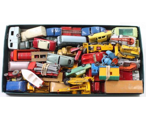 A tray containing a collection of Matchbox Lesney diecasts in play-worn condition, with specific examples including No. 34 Vo