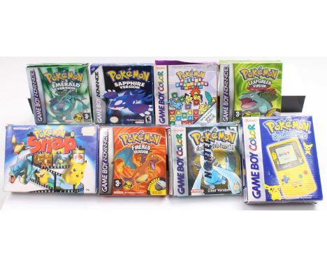 A collection of Nintendo Pokemon related empty console and video game boxes to include Pokemon Special Edition Game Boy, Poke