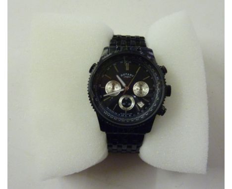 A Rotary chronograph and black steel wrist watch 