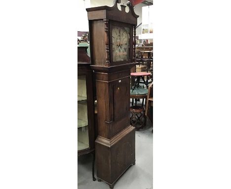 19th century mahogany longcase clock with painted dial (pendulum present but no weights)