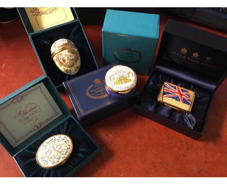 Four enamel boxes to include: Halcyon Days Roquette Family, Crummles Wedding of Charles and Diana, Bilsden Easter 1976 egg an