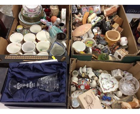 Group decorative ceramics and ornaments including Commemorative Diamond Jubliee glass goblet in box, Wade tortoise, other ani