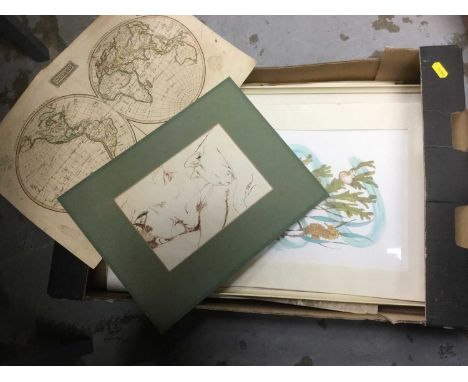 One box of assorted pictures and prints