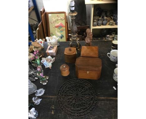Regency rosewood tea caddy and various treen