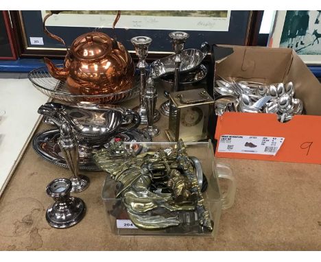 Quantity of flatware, silver plate, etc, and a silver chamberstick
