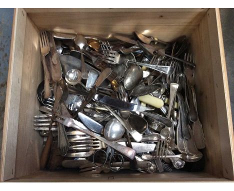 Box of silver plated flatware