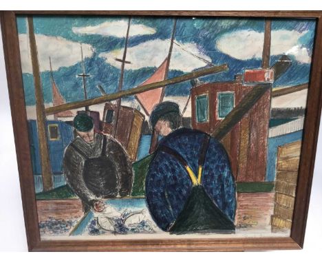 Scandinavian school (20th century) lithograph - Fishermen, indistinctly signed and dated '76, 40 x 46cm. glazed frameConditio