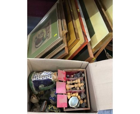 Group of mixed pictures and sundries including chess set