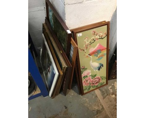 Quantity of paintings, prints and woodwork pictures