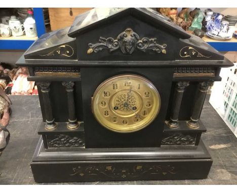 Victorian black slate mantel clock