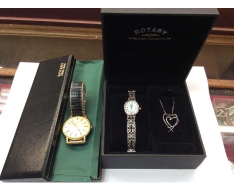 1970s Gentleman's Rotary wristwatch in box and ladies Rotary dress watch with matching pendant on chain in fitted box