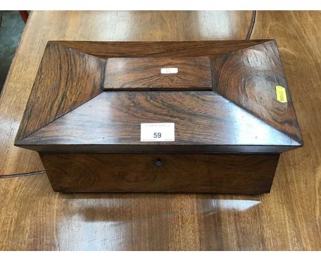Victorian rosewood tea caddy of sarcophagus form, on bun feet