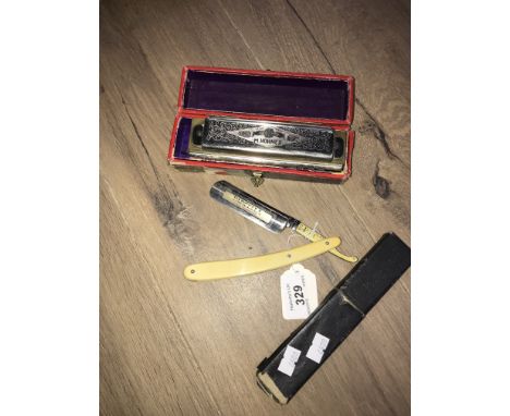 VINTAGE HOHNER HARMONICA AND PARCELLA RAZOR