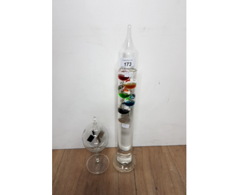 A GLASS THERMOMETER PLUS 1 OTHER GLASS ITEM