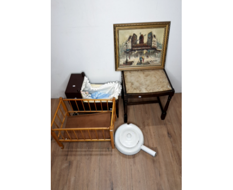 TWO DOLLS COTS TOGETHER WITH A BED PAN AND STOOL ETC