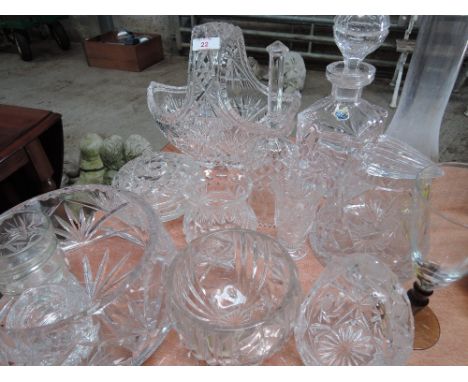 A selection of glassware including baskets, decanter, bowls etc
