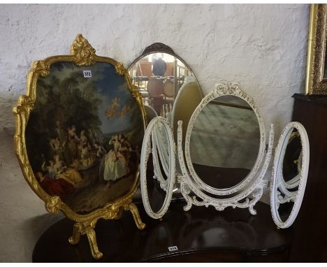 A Mixed Lot of Wall Lights and Mirrors, To include a tri-plate dressing mirror, firescreen and picture, (6)