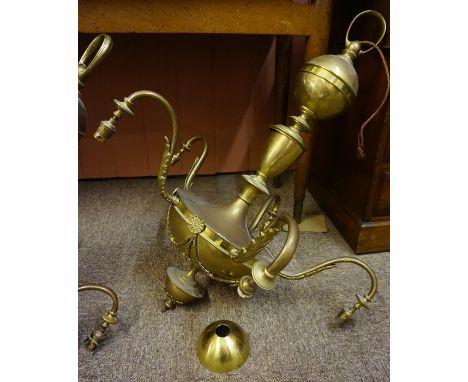 A Neo Classical Style Brass Ceiling Light, 20th century, having five sconces, 95cm high, matches previous lot