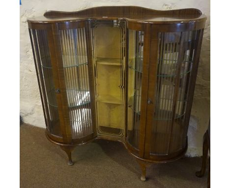 A Vintage Walnut China Cabinet, Enclosing glass shelves, 119cm high, 118cm wide, 37cm deep