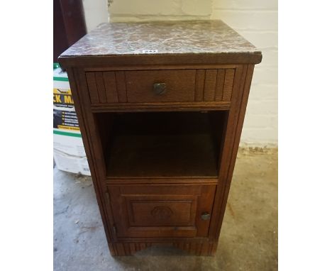 A Pair of Vintage French Oak Bedside Cabinets, With marble tops, 75cm high, 42cm wide, (2)