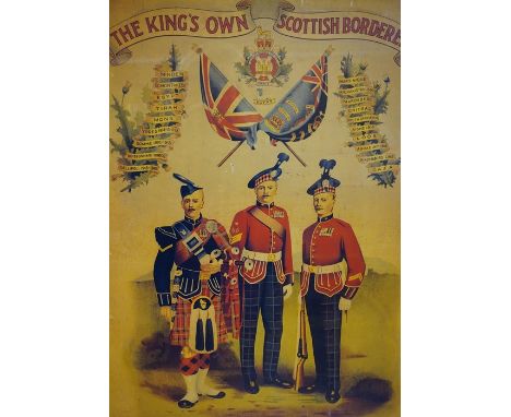 An Antique Print of the Kings Own Scottish Borderers, 49cm x 37cm, framed