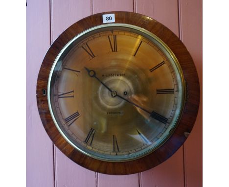 A Mahogany Cased Fusee Wall Clock by Millidge &amp; Son Edinburgh, circa 19th century, Having a brass dial with Roman numeral