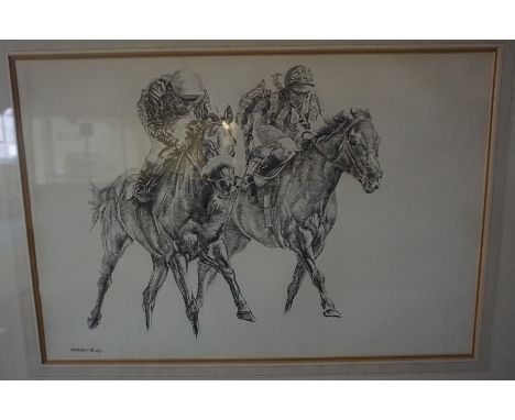 Norman Hoad "Horse racing Subjects" Pastels, signed to lower left, 39cm x 58cm, (2), also with a similar picture by Norman Ho