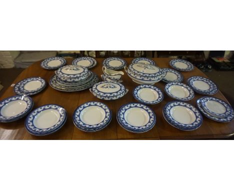 A Blue and White Pottery Dinner Set by Wood &amp; Sons, To include tureens, serving platters, plates and soup bowls, 56 piece