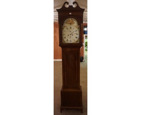 A Victorian Eight Day Longcase Clock, Having a painted 14 inch dial with two subsidiary dials, the mahogany hood and clock ca