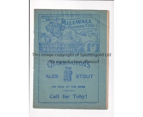 1939 MILLWALL V GRIMSBY TOWN FA CUP Programme for the tie at The Den on 21/1/39. Slight fold and small old mark at the back e