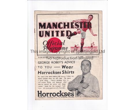 NEUTRAL AT MANCHESTER UNITED 1936 Programme for the F.A. Cup 2nd Replay at Old Trafford 10/2/1936, West Bromwich Albion v Bra