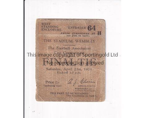 1928 FA CUP FINAL Ticket for Blackburn Rovers v Huddersfield Town, worn and aged. Fair
