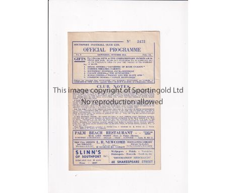 SHREWSBURY TOWN / FIRST LEAGUE SEASON 1950/1 Away programme for the League match v Southport 28/10/1950, very slightly crease