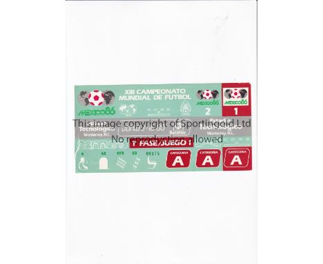 1986 WORLD CUP Unused ticket for England v Portugal 3/6 at the Technological Stadium. Staple holes on the left. Generally goo