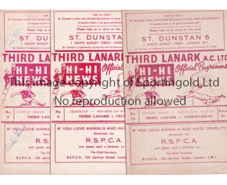 THIRD LANARK Three home programmes in season 1957/8 v Celtic League, 2 signatures on the cover and year written on the cover,