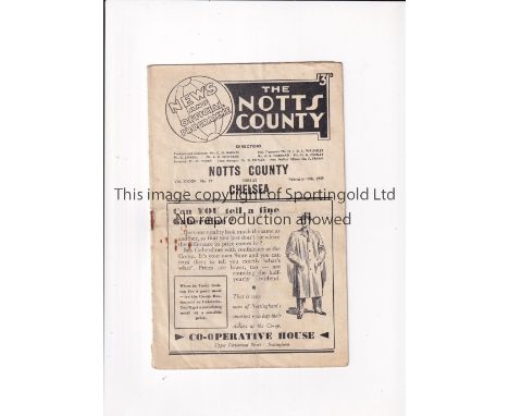 CHELSEA Programme for the away FA Cup tie v Notts. County 19/2/1955, creased and slightly worn. Fair