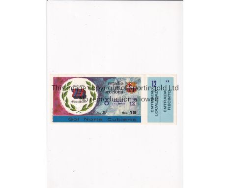 BARCELONA V MANCHESTER CITY 1974 Unused ticket for the 75th Anniversary Celebration match 12/11/1974. Good