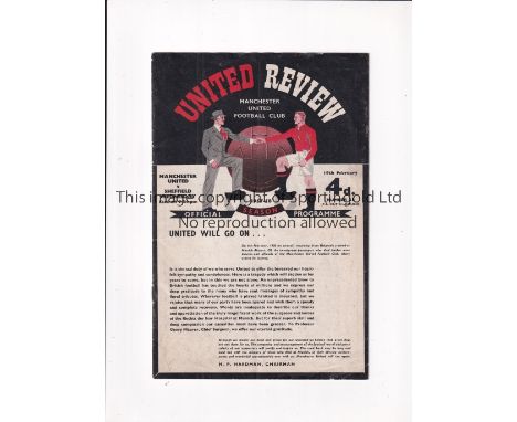 MANCHESTER UNITED V SHEFFIELD WEDNESDAY 1958 F.A. CUP / FIRST MATCH AFTER MUNICH Programme for the home tie 19/2/1958, first 