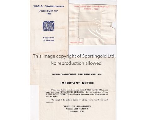 1966 WORLD CUP Three items of ephemera:- Season ticket wallet with Gillette advert on the reverse, Programme of Matches, very