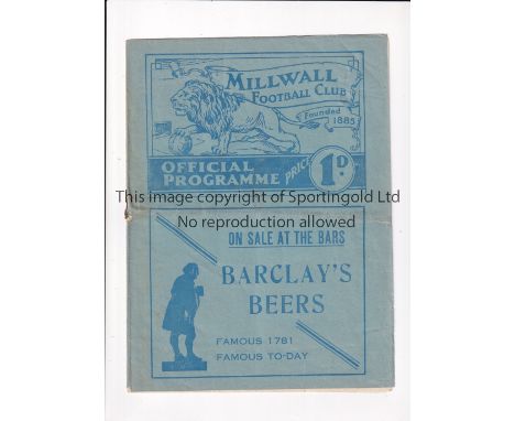 1937 MILLWALL V CHELSEA FA CUP Programme for the tie at The Den on 30/1/37. Light fold. Generally good