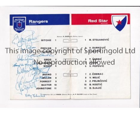 GLASGOW RANGERS AUTOGRAPHS 1964 Programme for the European Cup tie v Red Star Belgrade at Arsenal 4/11/1964 signed on the lin